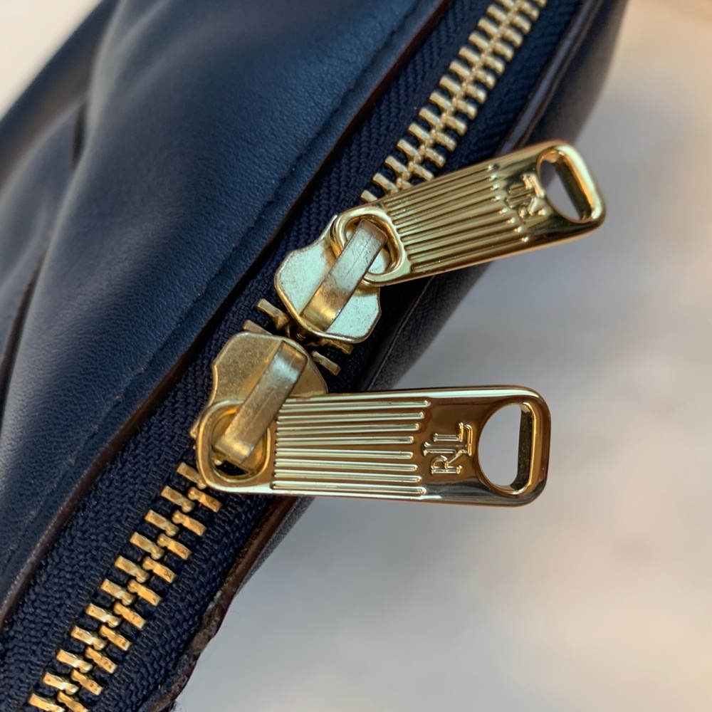 Ralph Lauren Navy Leather Satchel with Gold Hardware - Picture 5 of 16